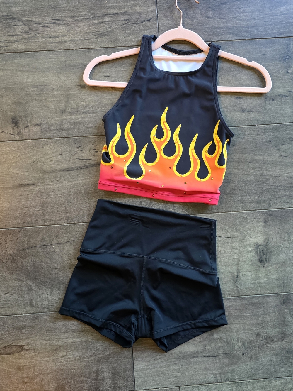 Acro Or Jazz Dance Costume - Flame Tank and Black Shorts (Weissman)